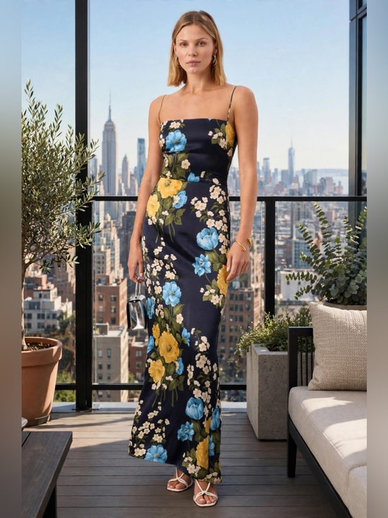 Reformation Dresses & Skirts - Reformation Navy Frankie Silk Dress
Navy Floral Slip Maxi Dress Sz 4.